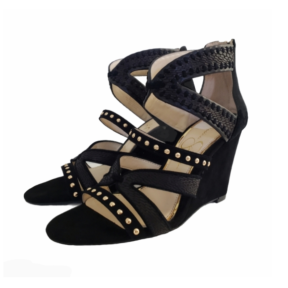 Jessica Simpson Zenolia Black Suede Wedge Sandals 6.5